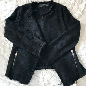 Zara Black Fringed Tweed Blazer